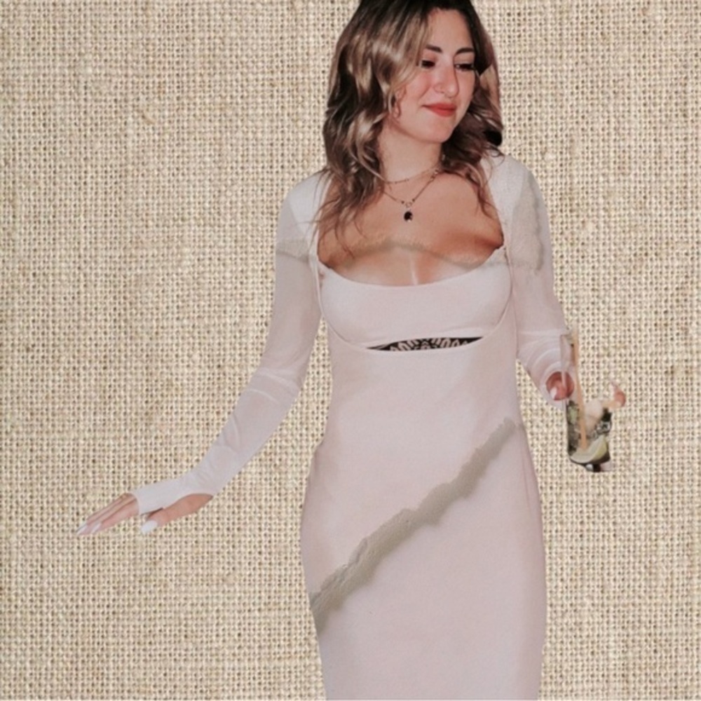Beige NUDE mesh Midi Dress - Picture 8 of 8